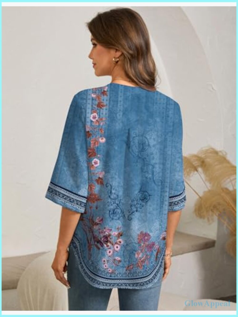 Dressy 3/4 Length Sleeve Blouse Business Casual Button Down Shirt Pull On - Picture 5 of 7